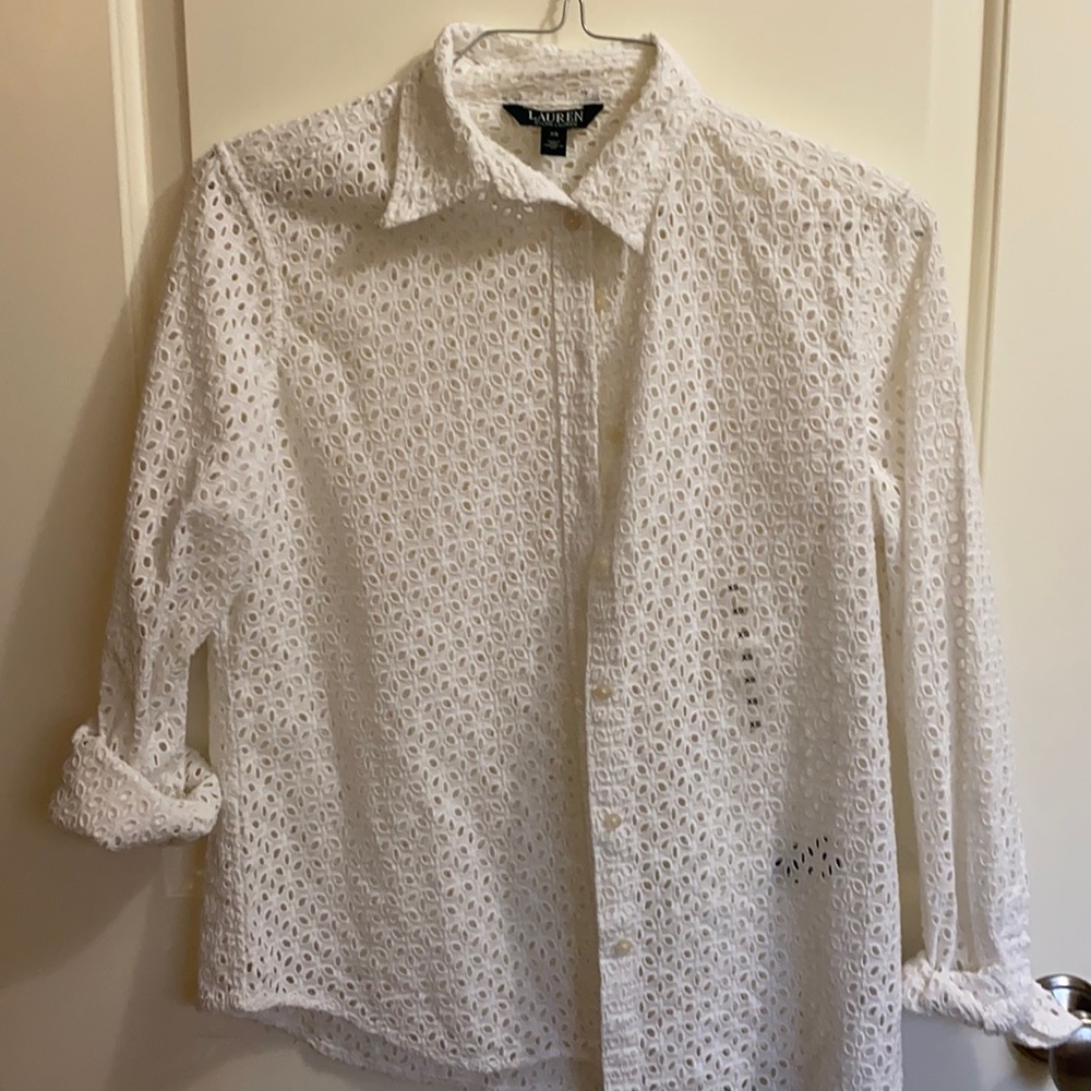 White lace button up shirt